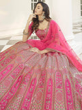 Tremendous Pink Thread Embroidered Silk Bridal Lehenga Choli