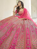 Tremendous Pink Thread Embroidered Silk Bridal Lehenga Choli
