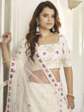 Impressive White Thread Embroidered Silk Party Wear Lehenga Choli