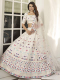 Impressive White Thread Embroidered Silk Party Wear Lehenga Choli