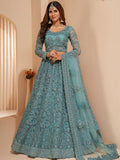 Impressive Sky Blue Cording Work Net Wedding Wear Lehenga Choli