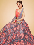 Grey Floral Embroidered Net Bridal Lehenga Choli