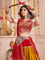 Attractive Multi-Color Cotton Lace Work Navratri Special Lehenga Choli