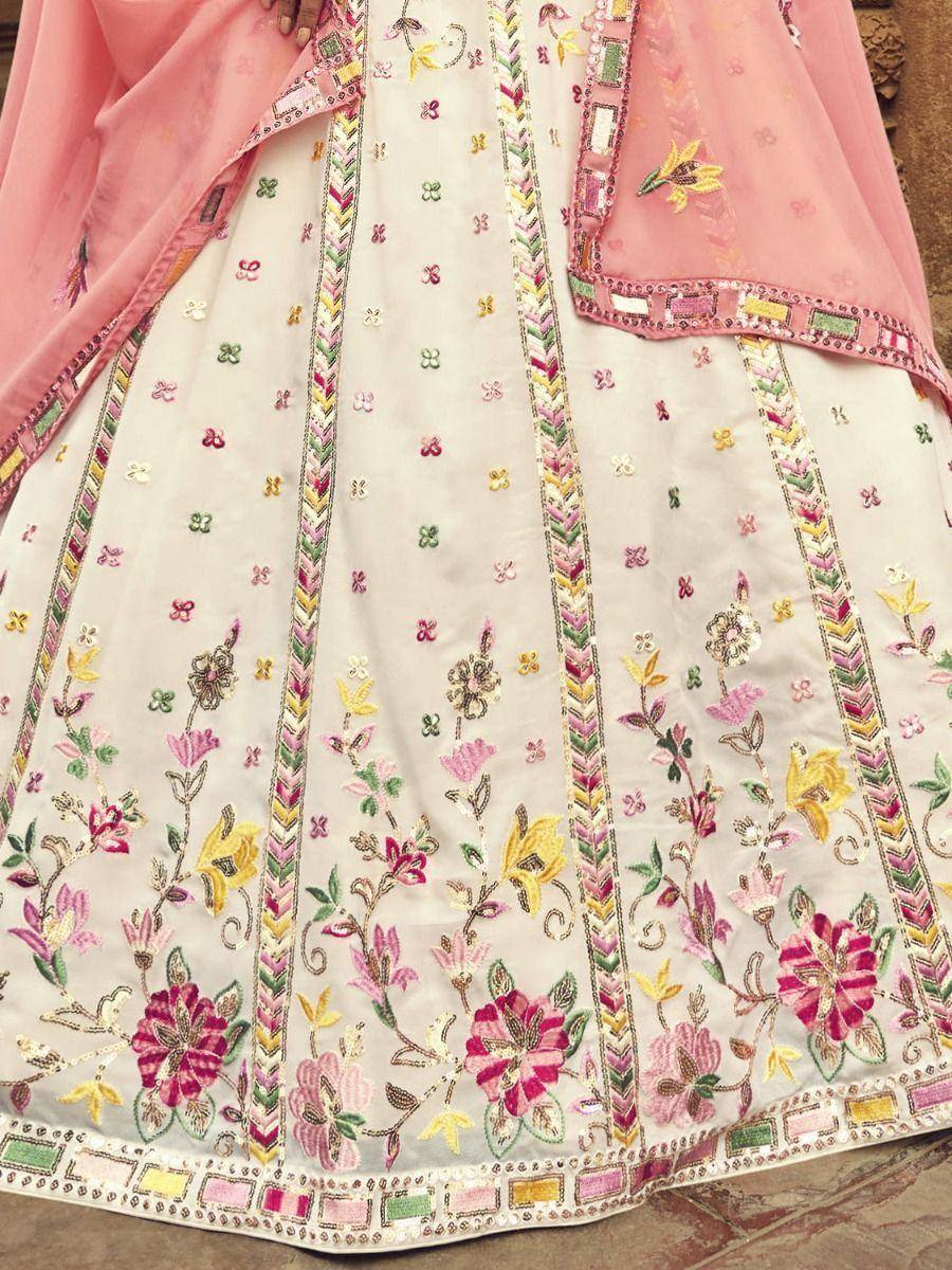 Embroidered floral lehenga choli with pink dupatta, Indian ethnic wear