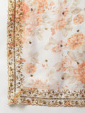 Off White & Peach-Coloured Embellished Sequinned Semi-Stitched Myntra Lehenga