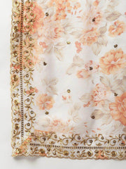 Off White & Peach-Coloured Embellished Sequinned Semi-Stitched Myntra Lehenga