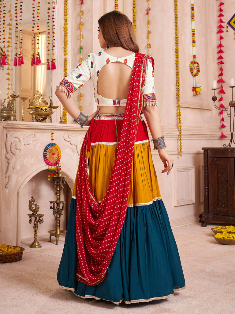 Attractive Multi-Color Cotton Lace Work Navratri Special Lehenga Choli