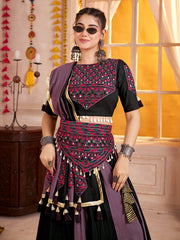 Pretty Black Mirror Work Cotton Festival Wear Lehenga Choli