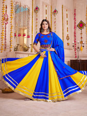Royal Blue Cotton Lace Work Festival Wear Lehenga Choli With Dupatta