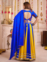 Royal Blue Cotton Lace Work Festival Wear Lehenga Choli With Dupatta