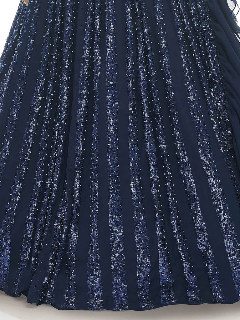 Stunning Navy Blue Embroidered Velvet Party Wear Lehenga Choli