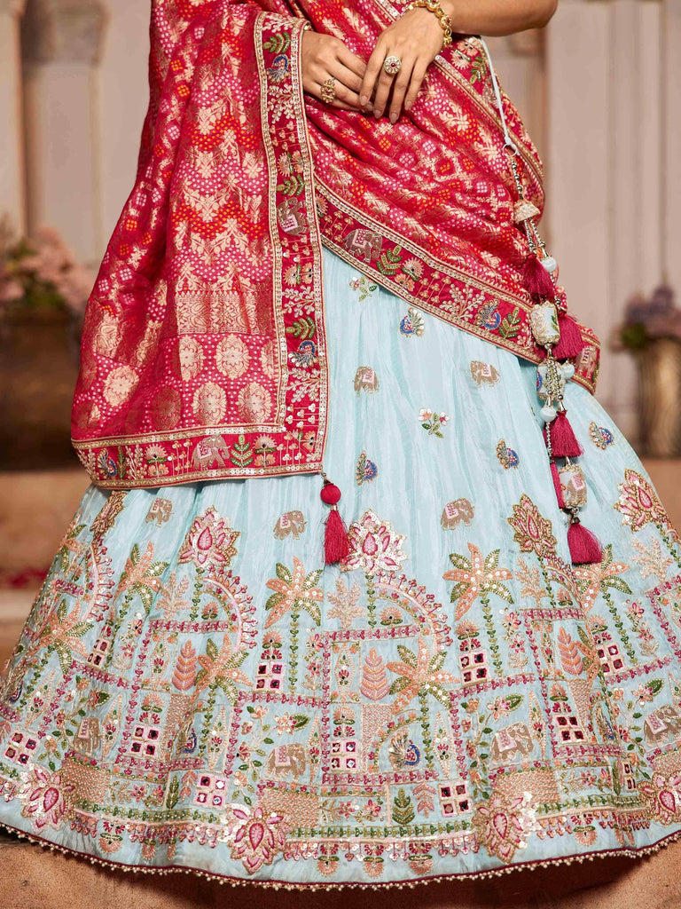 Glamorous Sky Blue Thread Embroidered Bridal Lehenga Choli
