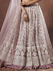 Mesmerizing Lilac Net Floral Embroidered Bridesmaid Lehenga Choli
