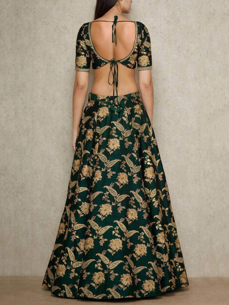 Sabyasachi Green Embroidered Silk Wedding Wear Lehenga Choli