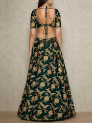 Sabyasachi Green Embroidered Silk Wedding Wear Lehenga Choli