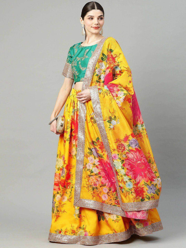 Mustard Yellow Semi-Stitched Myntra Lehenga & Unstitched Blouse with Dupatta