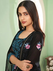 Elegant Black Thread Embroidery Georgette Party Wear Palazzo Suit