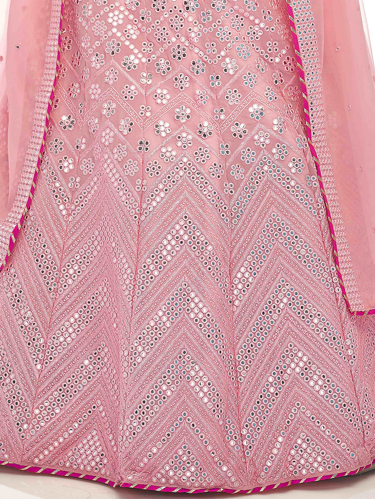 Fabulous Baby Pink Thread Embroidered Georgette Lehenga Choli
