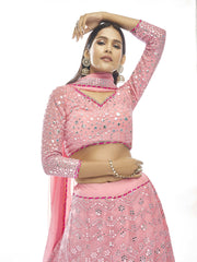 Fabulous Baby Pink Thread Embroidered Georgette Lehenga Choli