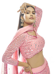 Fabulous Baby Pink Thread Embroidered Georgette Lehenga Choli