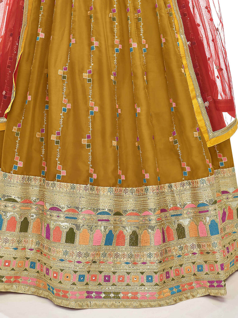 Gorgeous Mustard Yellow Sequins Embroidered georgette Lehenga Choli