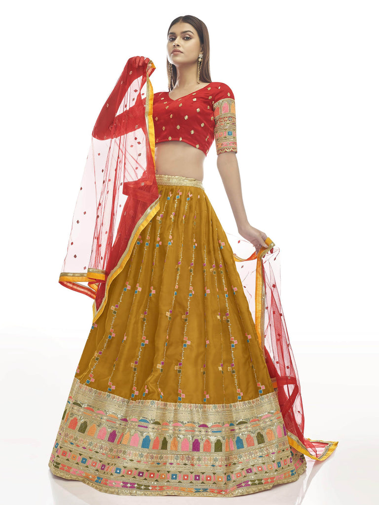 Gorgeous Mustard Yellow Sequins Embroidered georgette Lehenga Choli