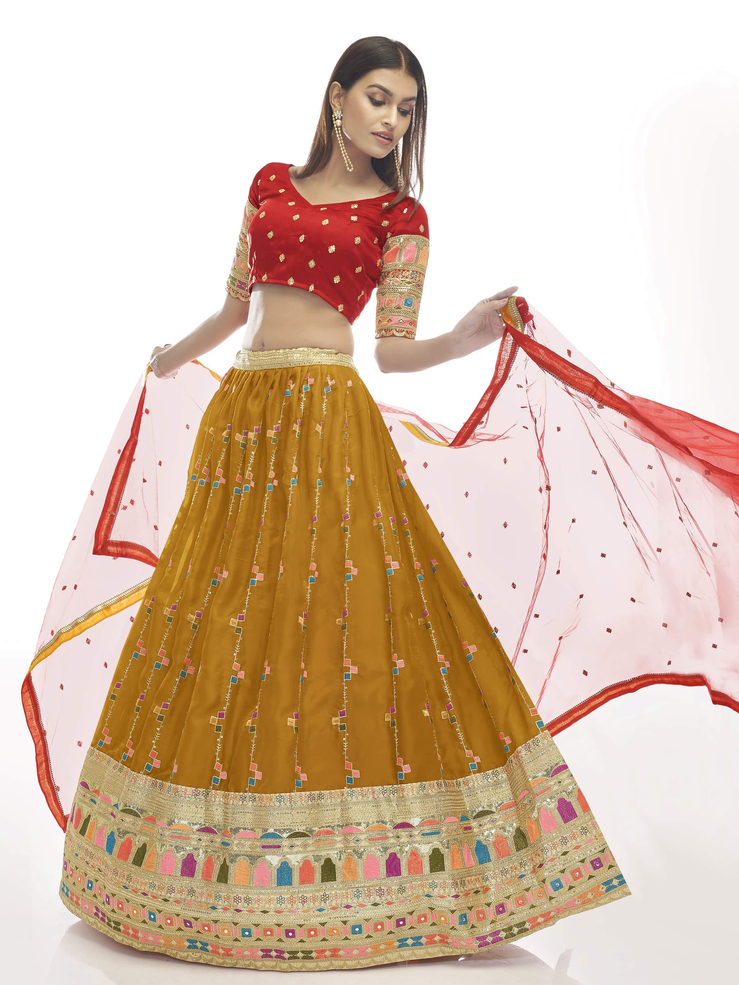 Gorgeous Mustard Yellow Sequins Embroidered georgette Lehenga Choli
