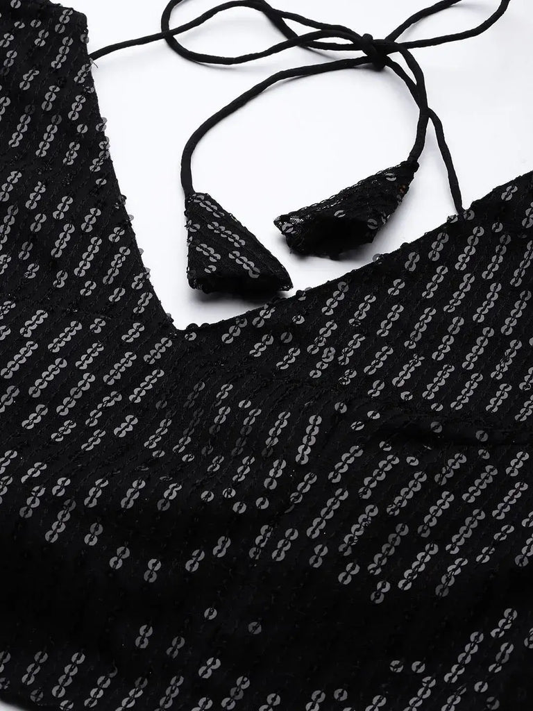 Black Embroidered Sequinned Semi-stitched Myntra Lehenga & Blouse With Dupatta