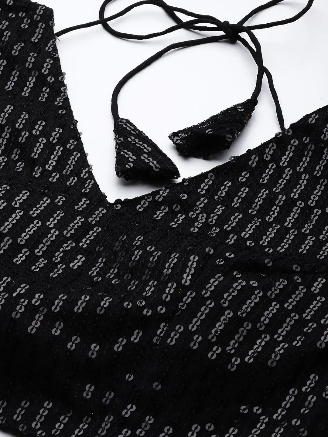 Black Embroidered Sequinned Semi-stitched Myntra Lehenga & Blouse With Dupatta