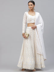 Impressive White Sequins Bridesmaid Lehenga Choli