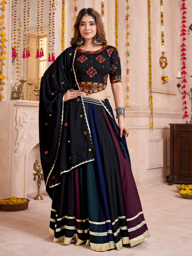 Stunning Black Cotton Thread Embroidered Lehenga Choli With Dupatta