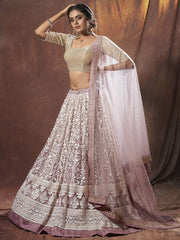 Mesmerizing Lilac Net Floral Embroidered Bridesmaid Lehenga Choli