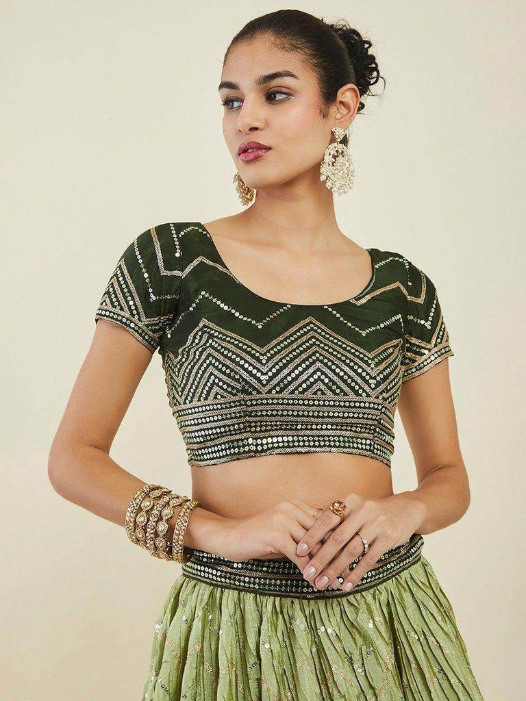 Fascinating Green Sequins Art Silk Mehendi Wear Lehenga Choli