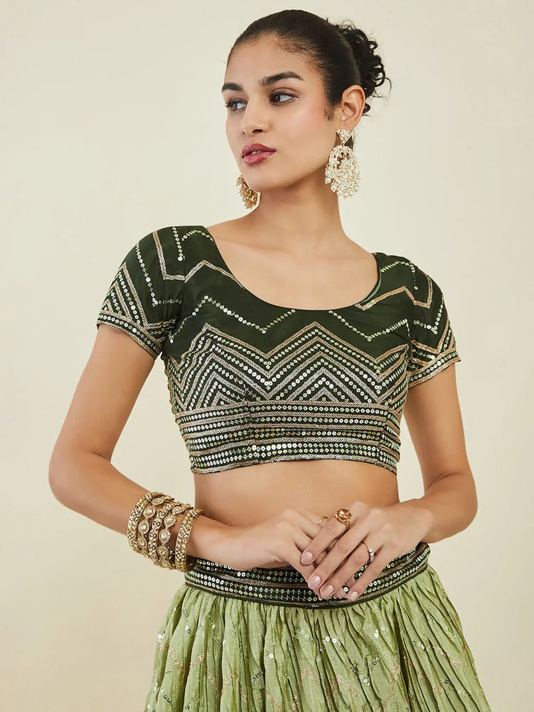 Fascinating Green Sequins Art Silk Mehendi Wear Lehenga Choli