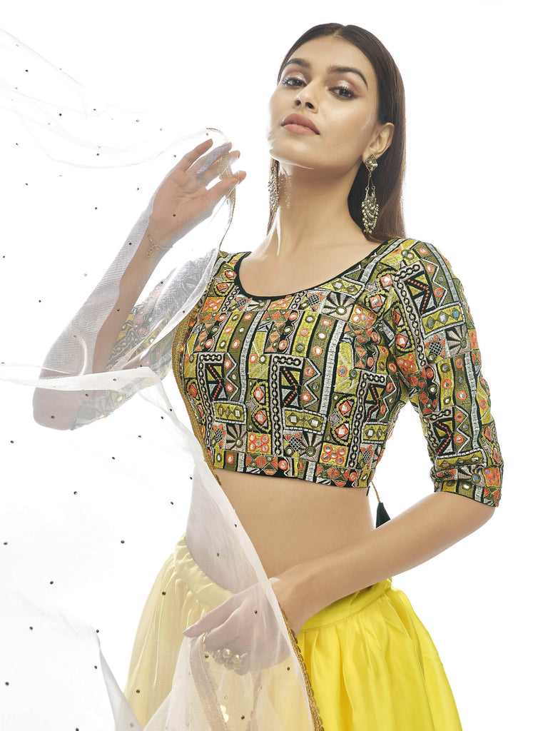 Shaded Pink And Yellow Georgette Lehenga With Embroidered Choli