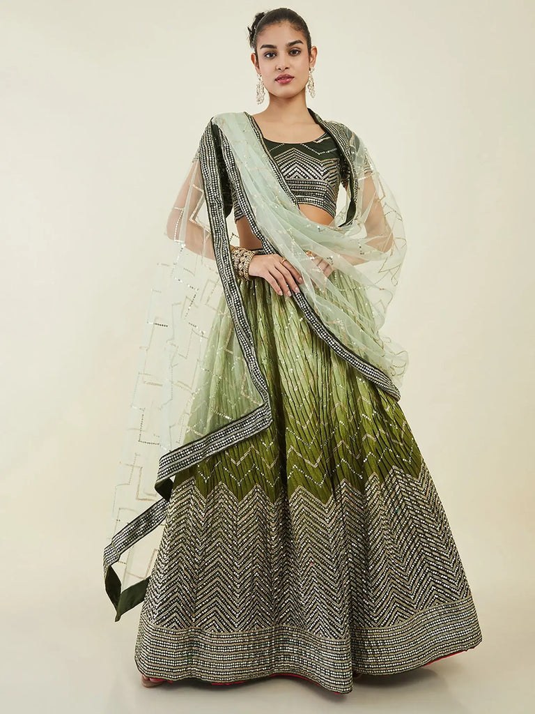 Fascinating Green Sequins Art Silk Mehendi Wear Lehenga Choli