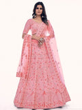 Fascinating Pink Embroidered Soft Net Lehenga Choli