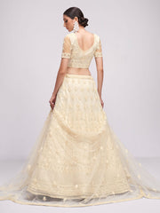 Glamorous Off-White Sequins Embroidery Net Monochrome Lehenga Choli