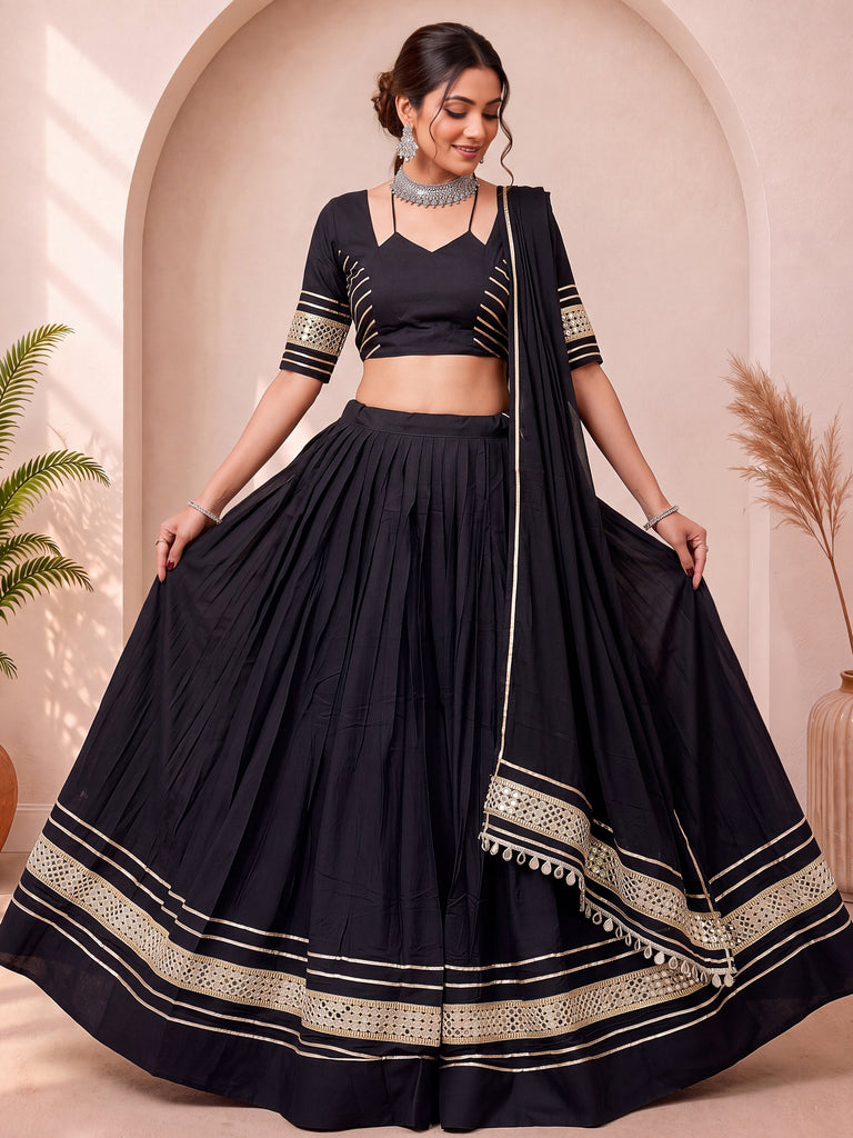 Enchanting Black Gota Laced Cotton Navratri Lehenga With Blouse