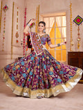 Beautiful Purple Cotton Floral Printed Lehenga Choli With Dupatta