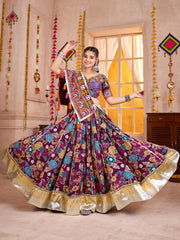 Beautiful Purple Cotton Floral Printed Lehenga Choli With Dupatta