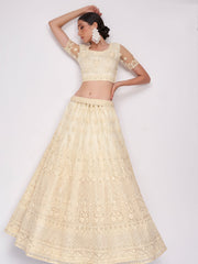 Glamorous Off-White Sequins Embroidery Net Monochrome Lehenga Choli