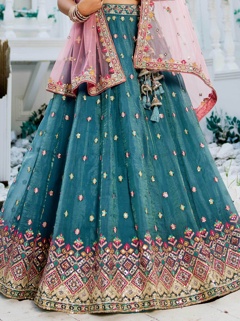 Timeless Teal Blue Embroidered Wedding Wear Lehenga Choli With Dupatta