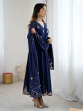 Tantalizing Navy Blue Georgette Embroidered Festive Anarkali Suit