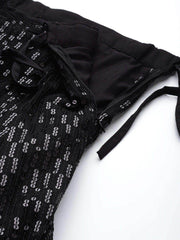 Black Embroidered Sequinned Semi-stitched Myntra Lehenga & Blouse With Dupatta