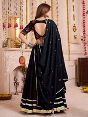 Stunning Black Cotton Thread Embroidered Lehenga Choli With Dupatta