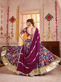 Beautiful Purple Cotton Floral Printed Lehenga Choli With Dupatta