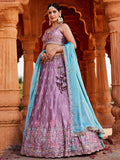 Artistic Lavender Georgette Sequins Bridal Lehenga Choli With Dupatta