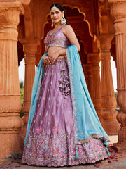Artistic Lavender Georgette Sequins Bridal Lehenga Choli With Dupatta