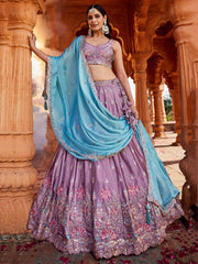 Artistic Lavender Georgette Sequins Bridal Lehenga Choli With Dupatta